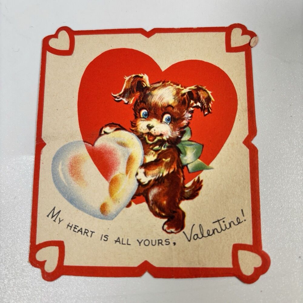 Vintage Puppy Valentine Card Gibson Art Co Signed Used 1930s 1940s mid Century
